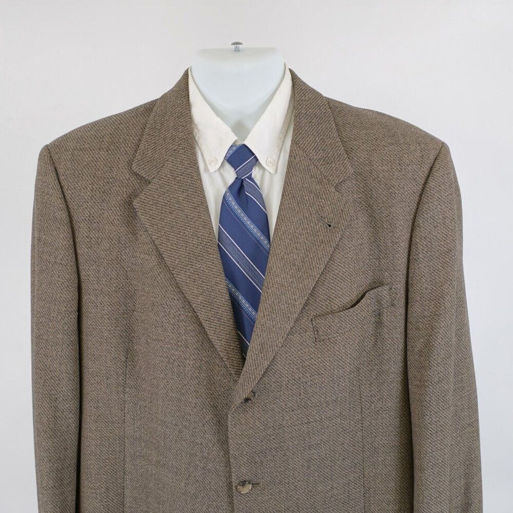 Hart Schaffner Marx Tweed Wool Gray Tan Weave Sport Coat 44l 3 Button